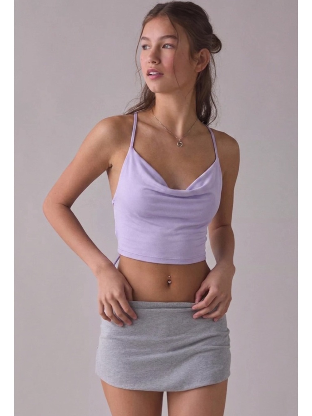 URBAN OUTFITTERS Lilac Cowl Neck Lace-Up Crop Top Size Medium Y2K girls night